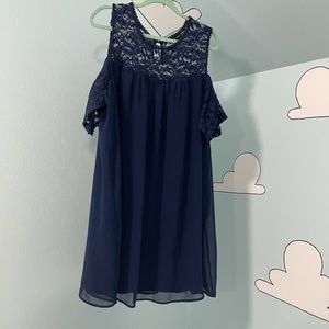 Blue lace cold shoulder dress